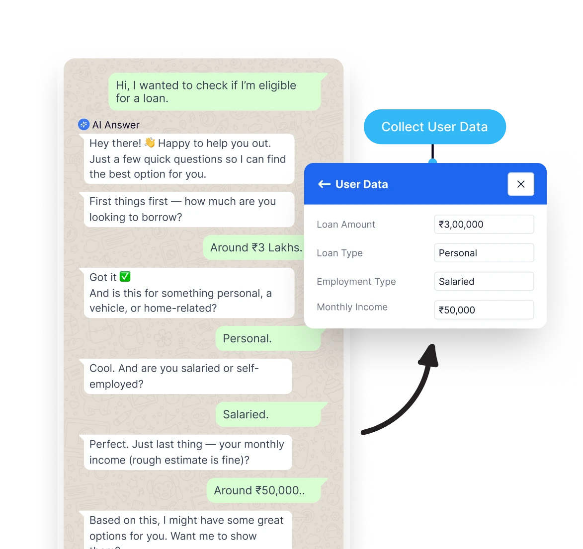 Client onboarding interface on WhatsApp