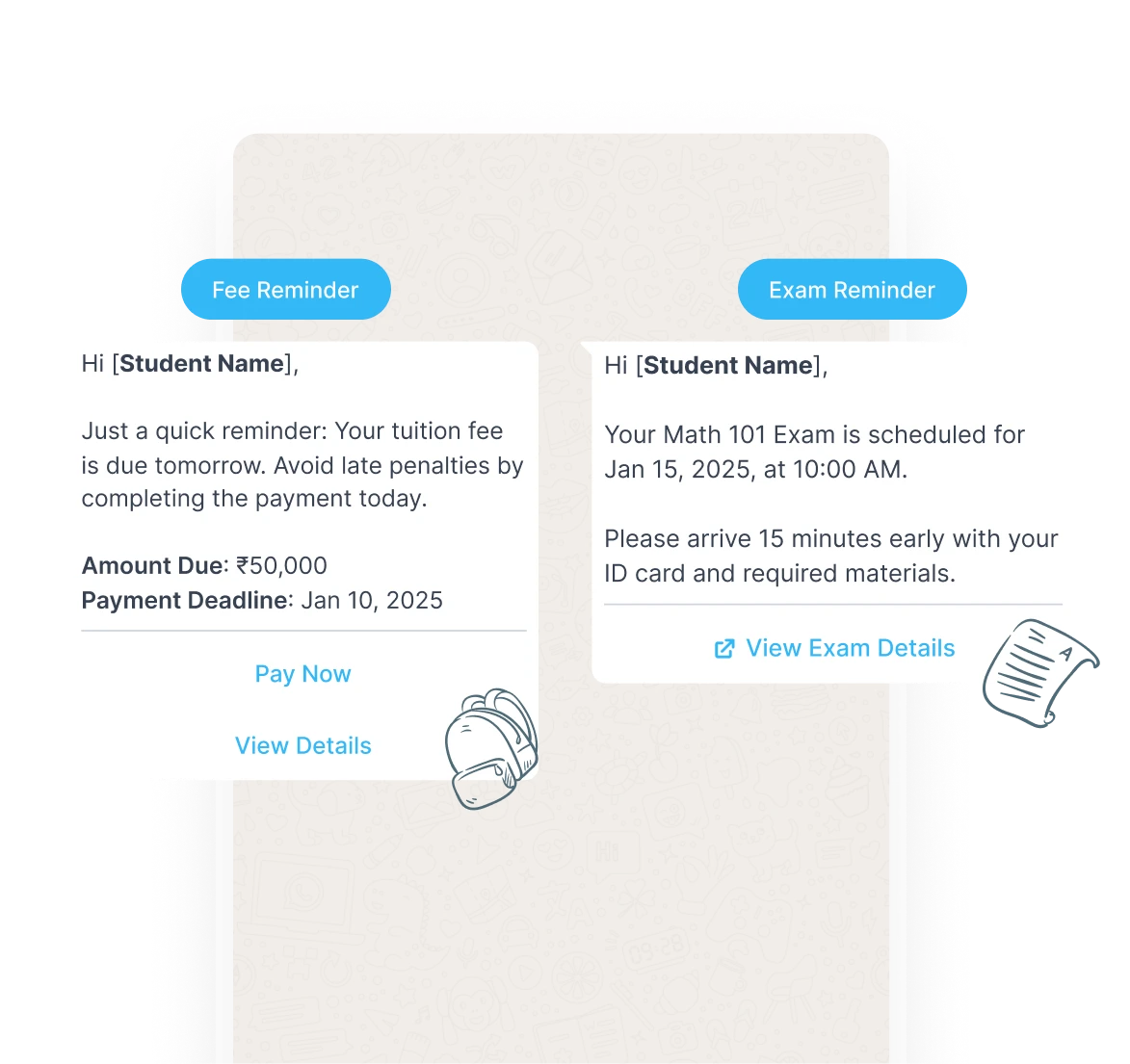 Student reminder notifications and updates